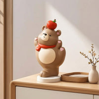 Bear Ornament with Apple Tabletop Bear Figurine Whimsical for Desk, Teens