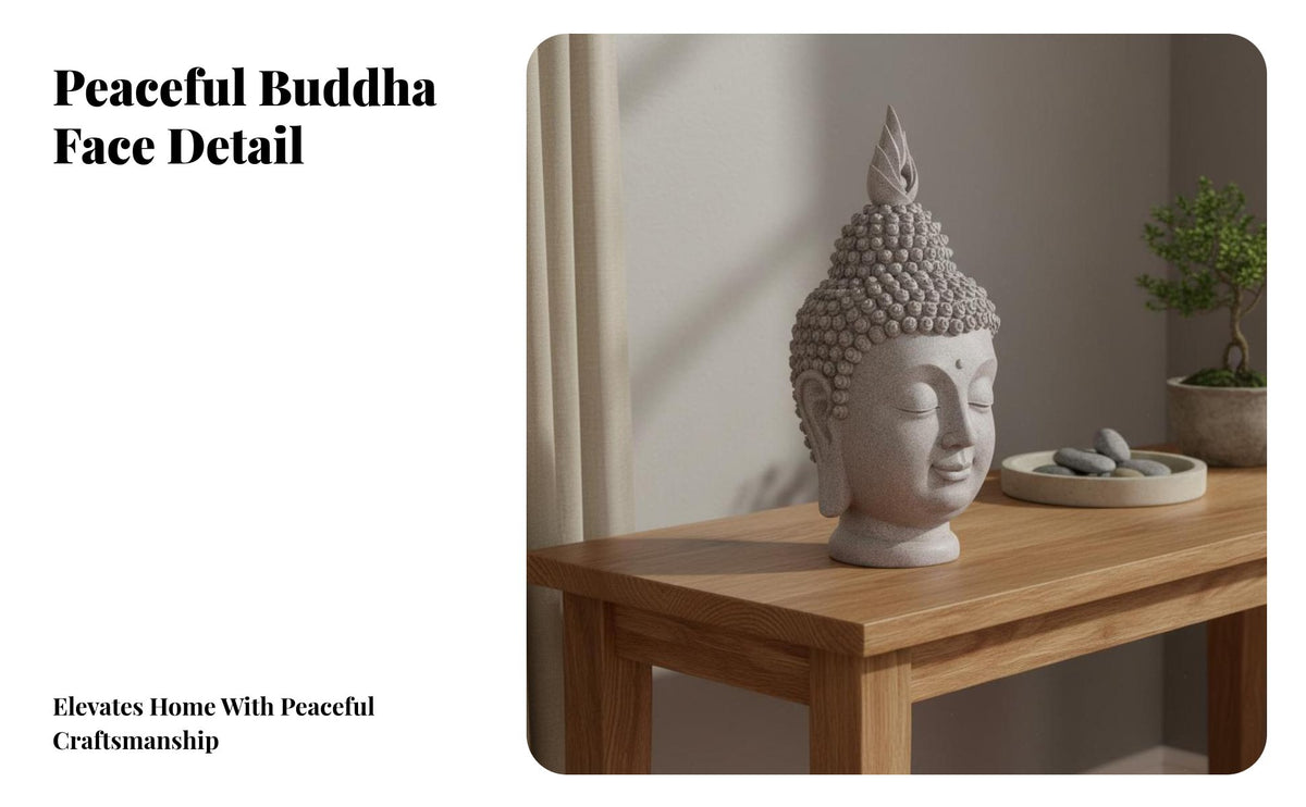 Handmade Buddha Head Statue Artistic Design Resin Buddha Head Ornament Exquisite Workmanship Sandstone Deity Figurine Great Intricacy for Home Decor Enthusiasts, Spiritual Seekers, Living Room, Tabletop, Office, Bedroom