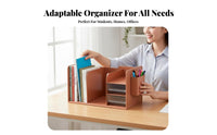 Desk Organizer with Pen Holder Space Saving Multi-Compartment Stati Single Ry Holder Combined Design Bookend Storage Rack for Teens, Study Table