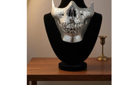 Mirrored Horned Skull Mask Mosaic Half Face Skull Mask Reflective Costume Accessory Gleaming Finish