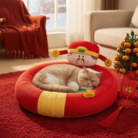 Winter Pet Bed Thick Padded Animal Bedding Festive