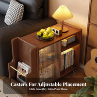 Space-Saving Design Rolling Sofa Side Cabinet Lockable Casters Rolling Table with Storage Rounded Corners Household Furniture Integrated Magazine Rack for Apartment Dwellers, Homeowners, Students, Living Room, Bedroom, Home Office