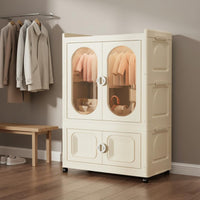 Large Capacity Foldable Plastic Wardrobe Installation-without Charge Collapsible Plastic Wardrobe Heavy Duty Double Door Toy Storage Unit Dust-Proof for Toddlers, Babies, Playroom, Nursery