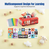 Infant Cloth Book Toy Box, Educational Interactive Tissue Box, Tear-Resistant, Emergency Vehicle/School Bus/Train Design