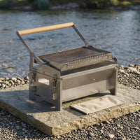 Portable Flip Barbecue Grill Wooden Handle Camping Cooker Easy to Clean Outdoor Cooking Gear for Picnic