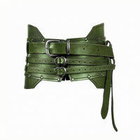 Layered Strap Medieval Waist Belt Leather-Like Knight Costume Belt Buckle Closure