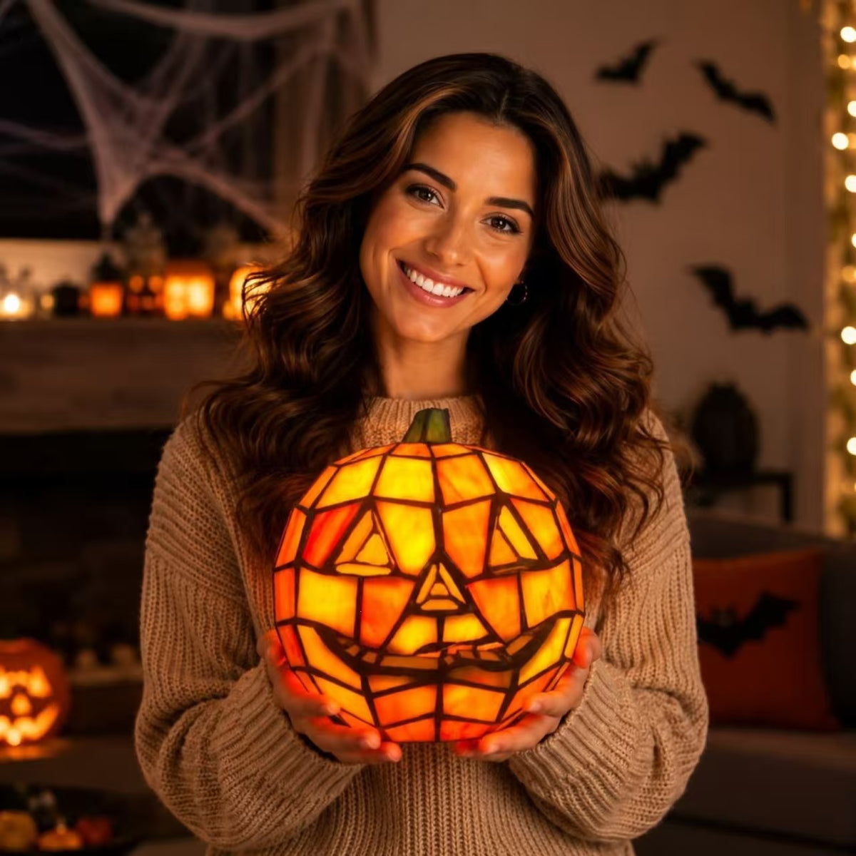 Tiffany Style Pumpkin Halloween Lamp