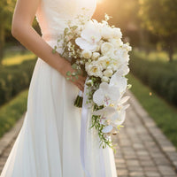 Waterfall Design Wedding Hand Floral Arrangement Photo Prop Cascading Bridal Floral Arrangement Easy to Maintain Long-Lasting for Brides, Ceremony