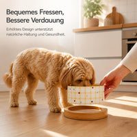 Ceramic Pet Bowl with Wooden Stand for Cats and Small Dogs, Anti-Tip Food and Water Dish