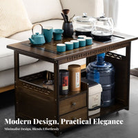 Solid Wood Construction Mobile Tea Table Versatile Design Tea Table Integrated Boiler Ample Storage Space Sturdy and Long-Lasting for Homeowners, Hosts, Adults, Living Room, Balcony, Bedroom, Kitchen