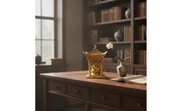 Tabletop Pagoda with Figure Gold-Toned Pavilion Ornament Compact Mini Pavilion for Collectors, Entryway