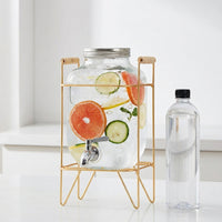 Beverage Dispenser with Ice Crackle Glass, Water Juice Dispenser with Metal Lid and Stand, Simple Style Drink Dispenser for Home Bar Parties