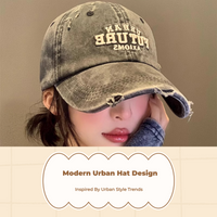 Vintage washed denim sport cap, adjustable fit for women.
