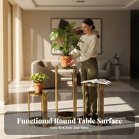 Round frame& look botanical Pedestal Floor-Standing Ornamental Plant Stand Modern Design Pot Holder for Interior Designers, Living Room, Bedroom, Entryway