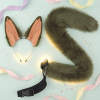Animal Ears and Tail Set Furry Textile Headband with Animal Ears and Tail Oversized Costume Accessory for Cosplay, Anime Conventions