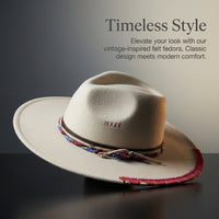 Fedora Hat for Men and Women with Wide Brim for Winter, Felt with Hand Embroidered Detail for Autumn Outings