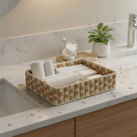 Woven Paper Rope Basket Handmade Braided Organizer Basket Versatile Japanese Aesthetic Organizer Box for Living Room, Bedroom, Closet