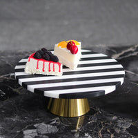 Marble and Metal Round Fruit Plate with Black and White Stripes