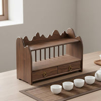 Black Walnut Tea Display Stand Solid Wood Wooden Tea Set Organizer Space Saving Wooden Teacup Rack for Living Room, Kitchen, Office