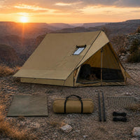 Camping Tent with Chimney Port, Waterproof, Windproof, Mesh Door, Groundsheet, Aluminum Poles