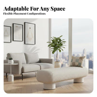 Luxury Feel Long Teddy Fabric Ottoman plush Texture Upholstered Bench Modern Design Accent Stool Multi-Scene Versatility for Guests, Interior Designers, Homeowners, Living Room, Entryway, Bedroom, Walk-in Closet