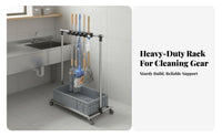 Mobile Mop and Broom Rack Stainless Steel Frame Mobile Broom and Mop Rack Easy Drainage Cleaning Tool Storage Cart for Commercial, Hospital, Warehouse