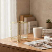 Gold-Tone Makeup Brush Holder Elegant Cosmetic Organizer Vintage Holder with Metal Frame Versatile for Vanity, Dressing Table