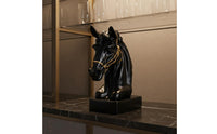 Horse Head Statue Artistic Design Black Horse Bust Gold Accents Tabletop Sculpture for Living Room, Entryway, Bookshelf