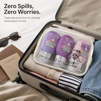 Silicone Travel Bottles for Lotion, Shampoo, Conditioner, and Cosmetics - Cute Cartoon Design
