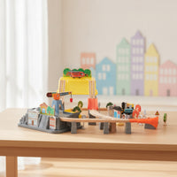 Electric Toy Train Track Playset Interlocking Wooden Train Set Elevated Allall-Inclusive for Children, Toddlers, Preschoolers, Playroom, Classroom, Daycare