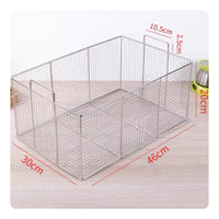 Fine Mesh Stainless Steel Fry Basket Rectangular Deep Fryer Basket Flat Base Kitchen Tool Reinforced Rim