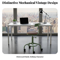 utilitarian aesthetic Wheeled Stool with spinerest Adjustable Height Wheeled Task Stool with Footrest Retro Design Seating Furniture 360-Degree rotate for Business Owners, Professionals, Cafe, Office, Kitchen, Workshop