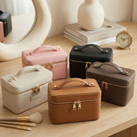 Zip-Around Structured Makeup Case Compact Makeup Bag with Handle Wipe-Clean Organizer Stylish for Dressing Table