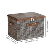 Zipper Closure Foldable Textile Storage Box Side Handles Zippered Textile Storage Box Fitted Lid Home Organizer Textured Woven Pattern