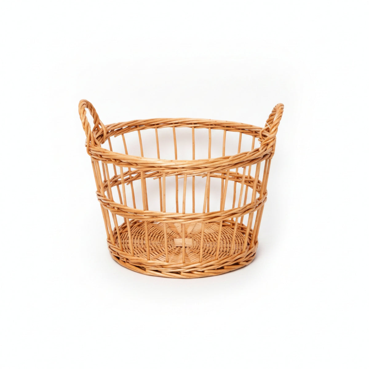 Natural Handwoven Willow Basket Rustic Wicker Storage Basket Cylindrical Lightweight for Laundry, Living Room, Bedroom