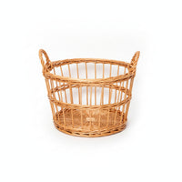 Natural Handwoven Willow Basket Rustic Wicker Storage Basket Cylindrical Lightweight for Laundry, Living Room, Bedroom
