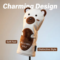 Golf Driver Head Covers for Golfers, Cartoon Bear Design Headcover for Course, PU Leather Protective Gear for Wood Clubs