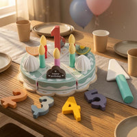 Wooden Cake Toy Smooth Painted Finish Wooden Pretend Cake Printed Decorative Details for Children