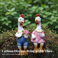 2 Pieces Cartoon Duck Sculpture Cute Resin Edge Sitter Adorable Design Animal Couple Figurine for Couples, Patio, Balcony, Flower Pot