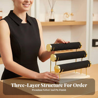 3 Tier Jewelry Stand Soft Velvet Lining 3 Tier Crossbar Stand Multi-Functional Bracelet Display Holder for Boutique Owners, Vanity Table, Retail Store