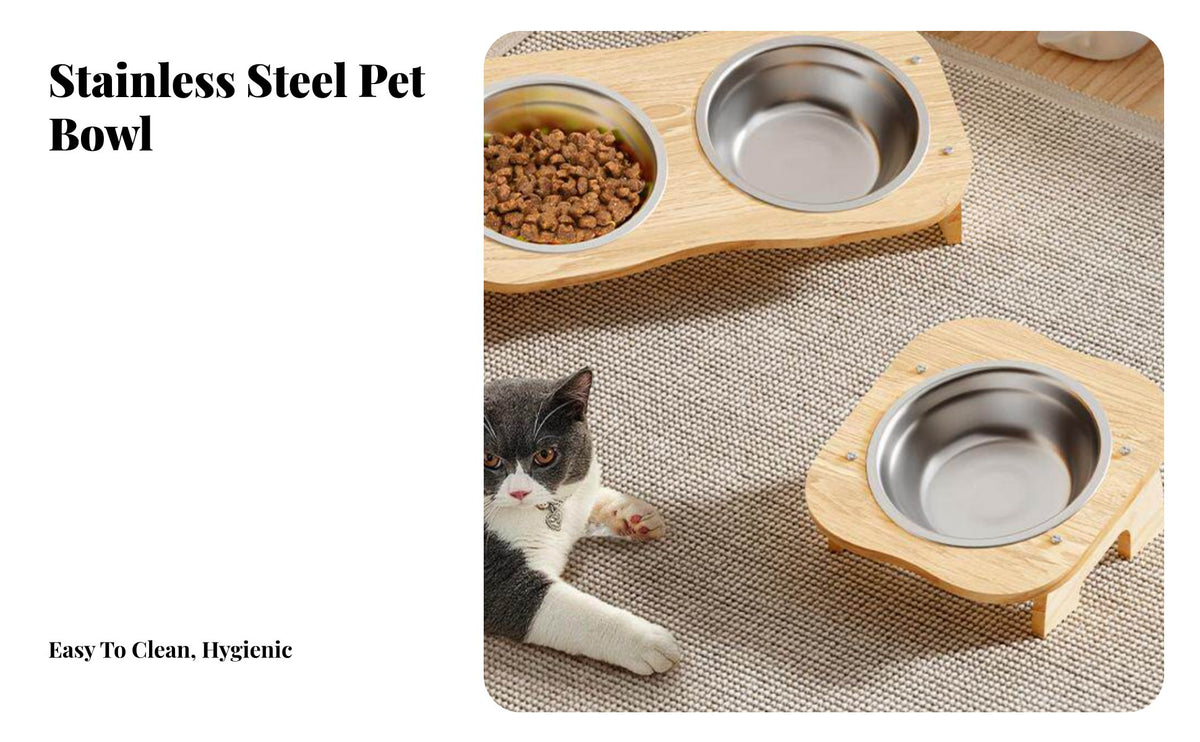 Elevated Pet Bowl Solid Wood Frame Wooden Pet Bowl Stand Anti-Tip Wooden Cat Food Stand for Small Dogs, Young Dogs, Indoors, Kitchen, Living Room