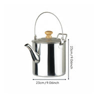 Stainless Steel Campfire Kettle Portable Outdoor Tea Pot Wooden Knob Lid Camping Water Boiling Pot for Backpacking