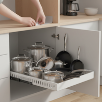 Pull-Out Pot and Pan Organizer Rack for Kitchen Cabinet or Countertop