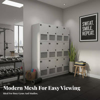 Mesh Door Locker Numbered Compartments Gym Changing Room Cabinet Modern Design Ventilated Locker Cabinet for Fitness Club Managers, Mindfulness Studio
