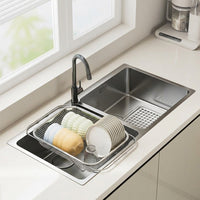 Telescopic Drain Basket Kitchen Sink Drainer, Stainless Steel Colander with Mesh, Over Sink Fruit and Vegetable Strainer for Modern Kitchen Home