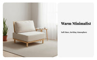 Wabi-Sabi Aesthetic Armless Wooden Couch Nordic Inspired Upholstered Settee Small Space Solution Living Room Seating Minimalist Look for Minimalists, Apartment Dwellers, Homeowners, Study, Bedroom, Reception Area