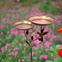 Vintage-Style Iron Bird Feeder Stake Copper-Brown Finish doubleDish Bird Feeder Shallow Round Bowls