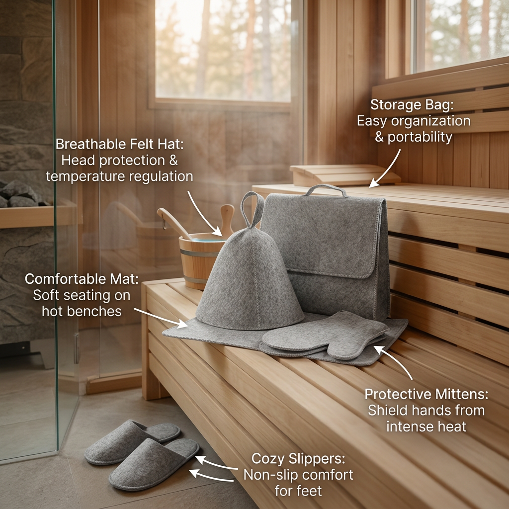 Steam Room Essential Parts Bundle, Sauna Cap for Steam Bath, Men Women Sauna Accessories, Heat Dry Headrest Steam Room, Sauna Hat Set