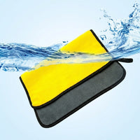 Double Sided Car Drying Towel and Coral Fleece Car Drying Towel, 32 Ply Gray and Yellow Car Cloth, Shedding Resistant Plain Weave for Detailing