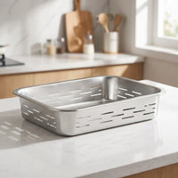 Stainless Steel Colander and Food Strainer, Rectangular Slotted Draining Basket, Sleek Kitchen Vegetable and Fruit Washing Basin